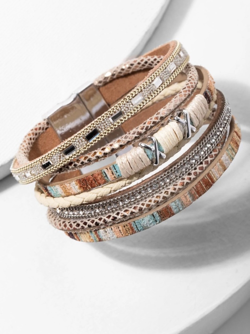 SAACHI Sweet Sands Multi Strand Leather Bracelet